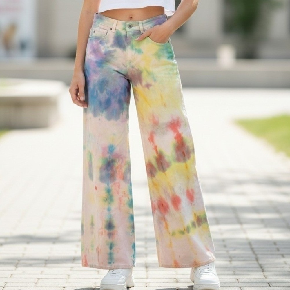 Kelleydeeee OG AG Saige Wide Leg Crop Tie Dye High Rise Jeans Multi Color